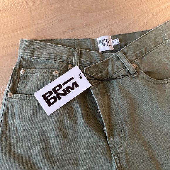 Princess Polly Holly Asymmetric Straight Leg Jean Green Denim - Picture 3 of 6